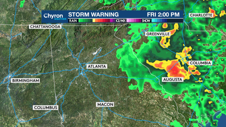A weather forecast using Chyron Weather's meteorologist tools for radar visualization