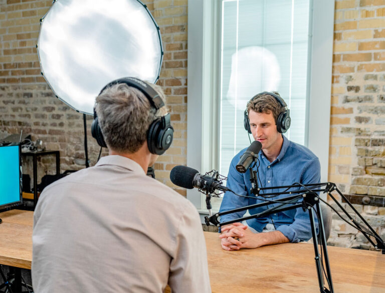 A visual radio show with a host and a guest