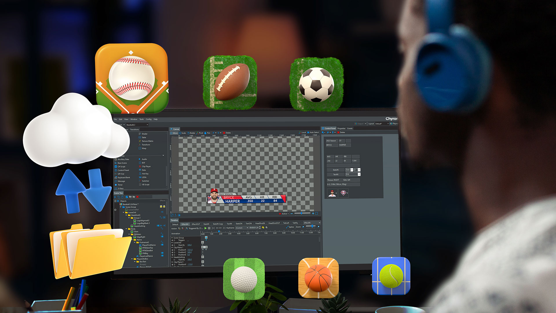 An image showing how easily sports stats integrate into PRIME CG's real-time motion graphics